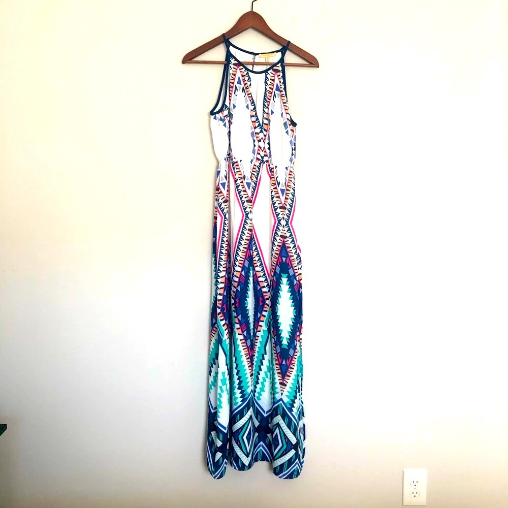 Anthropologie skies are blue long multi color maxi dress sz xs halter  HP pick!